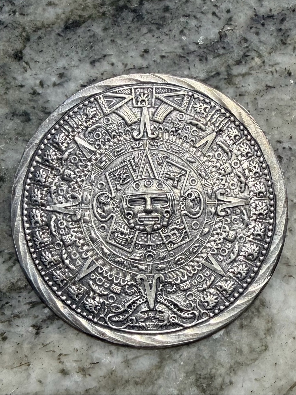 Aztec Calendar Pin Pendant Sterling Silver Aztec Calendar Pendant Pin - Silver